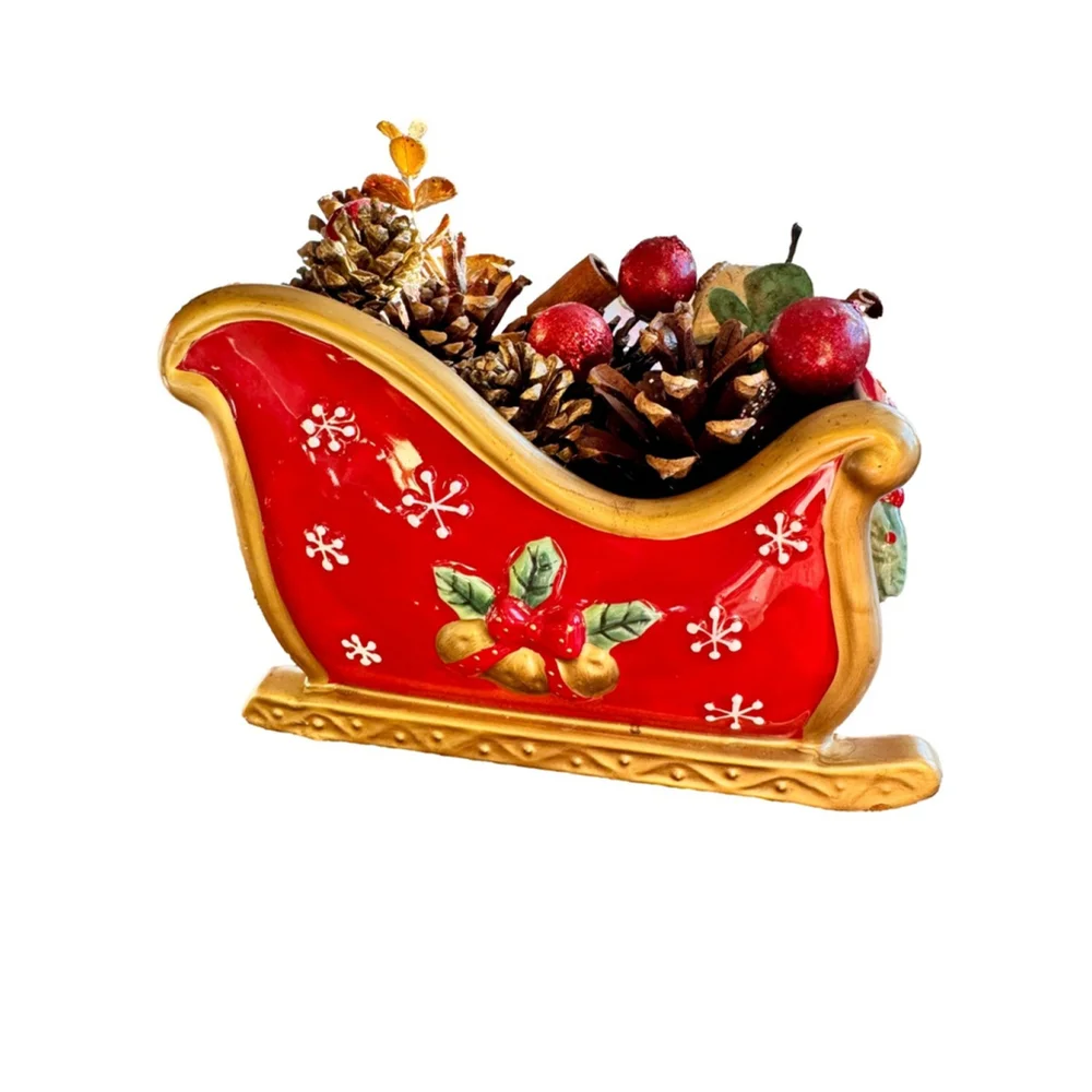 Vintage Fritz & Floyd Holiday Sleigh filled with removable decor
